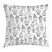 Produktbild ERCGY Cactus Throw Pillow Cushion Cover, Doodle Flowers in Pots with Polka Dots and Zig Zags Tropical Plants Monochrome, Decorative Square Accent Pillow Case, 18 X 18 inches, Grey and White