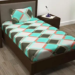 Story@Home Designer Bedsheets for Single Bed Abstract Pattern Single Bedsheets with 1 Pillow Cover for Bedrooms - (Black & Turquoise)