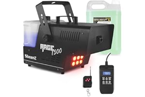 beamz Rage1500LED Smoke Machine with RGB LED Party Lighting, DMX Control, Timer & Wireless Remotes and 5L Eco Smoke Fluid - 1500W DJ Disco Fog Effect for Events, Stage & Performances