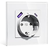 BSEEDLIFE Wall Plug, Wall Plug with USB/USB-C European Standards Schuko, 86 x 86 mm 1 Gang 16A, Quick Charge 20 W, Glass Fram