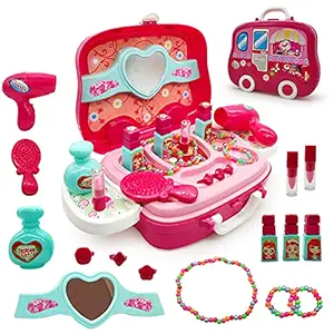 Beston Beauty Makeup Kit Set Toy with Briefcase and Accessories - Pretend Play Fun Toys for Girls - Age 3 4 5 Years and Up ( Beauty Makeup Kit Set)