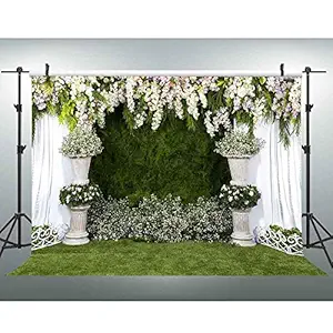 EOA 7x5FT Flower Arch White Curtain Photography Backdrop Green Leaves Floral Background - Great for Birthday, Wedding, Studio, Booth, Party, Events, Portrait Use Photoshoot Props