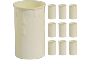 BRITALIA 10 Pack - Cream Candle Drip Sleeve Tubes for Light Fittings | Diameter 37mm x Height 70mm | Thermoplastic | Molten Wax Vintage Effect | Fits Most Lampholders