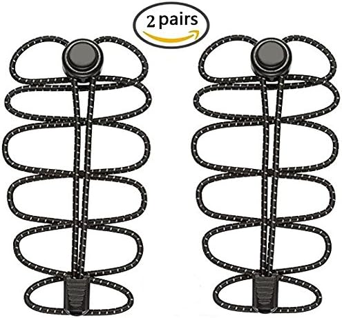 YiCoo No Tie Elastic Shoe Laces System with Lock 2 Pair - Easy to Install, Great Shoelaces for Men Women Runners, Children, Older Generation & Outdoor Sports - Black