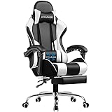GTPLAYER Sedia Gaming Massaggiante Sedia da Gaming con Poggiapiedi Poggiatesta & Cuscino Lombare Massaggio Adatto per giochi 