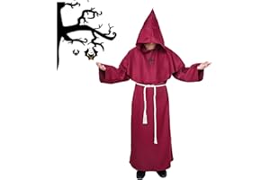 MIIDD Monje Sacerdote Túnica de Robe para Medieval Renacimiento Trajes de Vampiros,Disfraz de Gótico cosplay con Cruz para Halloween Carnaval Disfraces con Capucha para Hombre
