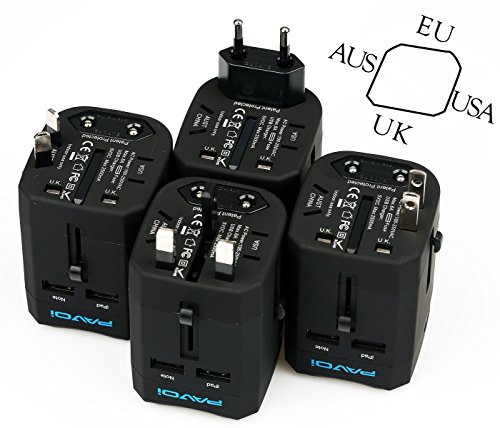 Pavoi All-in-One Reiseadapter Weltreiseadapter Universal Netzadapter Reisestecker Adapter Steckdosenadapter reise adapter Netz-Reiseadapter (USA UK EU AU) + 2.5A DUAL USB - 5