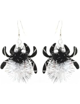 Zest Ohrringe mit Spinnendesign, glitzernd, 3D, Halloween, Schwarz & silberfarben