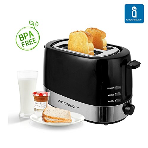 Aigostar Brotchen Black 30HIL - Tostador de dos rebanadas en color negro. 850 watios. Libre BPA. Diseño exlusivo.