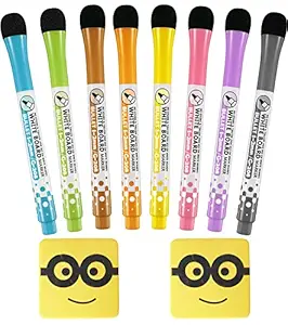 Store2508 Magnetic Dry Erase Whiteboard Markers & Whiteboard Dusters Pack of 8 Multicolour