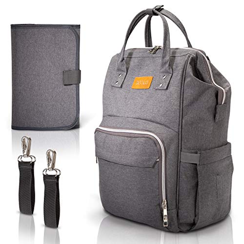 Preisvergleich Produktbild Devalo Baby Wickelrucksack - mit praktischen Kinderwagenhaken, Wickelunterlage und USB Anschluss - Wickeltasche für den Kinderwagen in Grau