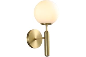 Hudi Fyier Wall Sconces Milky Glass Globe Wall Lamp Brushed Brass Wall Light for Indoor Bedroom Bathroom Living Room Hallway, Modern Wall Mount Light Fixture for Bedside Living Room