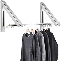 Samione Cintre Pliables, Pliant Hanger Porte Manteau Cintre Pliable Mural Rétractable en Alliage d'Aluminium 2Pcs,Chambre, Salle de Bains, Balcon, Intérieur, Économie d'espace(Argent)