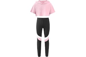 YUUMIN Kinder Mädchen Sportanzüge Jogginganzug Sport Sets Hosen + Crop Top Pullover Bekleidungssets Bauchfrei Mit Kapuze Yoga Fitness Outfit Sportswear