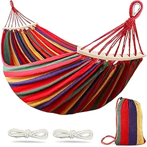 Clefairy Hammock-Indoor Hammock Single-Doble Person Large Canvas Cotton Hammock with Carry Bag for Patio Porch Garden Backyard Lounging Outdoor and Indoor(CF-08)