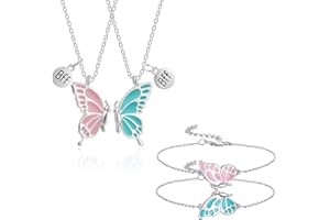 XPEX Ensemble de colliers d'amitié pour 2 femmes filles BFF Collier pendentif bijoux papillon et 2 bracelets papillon, collier d'amitié, cadeaux pour amis, bijoux personnalisés