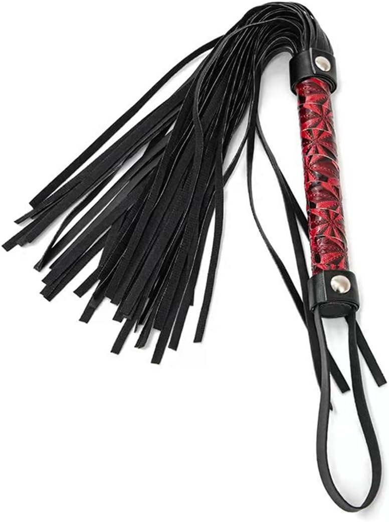 VAEIORP Fusta con Borla, Fusta de Cuero para Entrenamiento, Equipo de Equitación, Fusta para Uso Exterior y Entrenamiento Diario (negro y rojo)