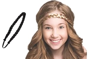 WOO GIRL Diadema con banda elástica con aspecto de pelo real, diadema trenzada de pelo sintético, banda de pelo para Navidad, de regalo (NEGRO)