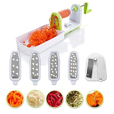 Twinzee Spiraliseur de légumes 5 lames compacte Twinzee - 5 lames interchangeables rapidement - Découpe-légumes facile à utiliser pour transformer vos fruits et légumes en spirales, juliennes, spaghettis, nouilles, rubans ou vermicelles - Brosse de n…