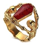 Material: Acero inoxidable. Quoouz Hombres Titanio Acero Retro Punk Momia Piedra Preciosa Anillos,Rojo,Tamaño 20