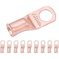 SELTERM 2 AWG (35 mm²) - 3/8" (M10) ⌀ Hole UL Heavy Duty Wire Lugs, Battery Cable Ends, Bare Copper Eyelets, Tubular Ring Terminal Connectors [B49] - 10 Pack
