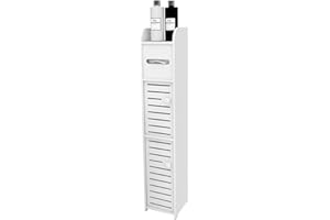 LANTUS Petit Meuble de Rangement pour Toilettes, Support pour Papiers Toilettes, Colonne, Armoire de Salle de Bain, Placard, Étagère Réglable, -17 * 15 * 78cm - Blanc