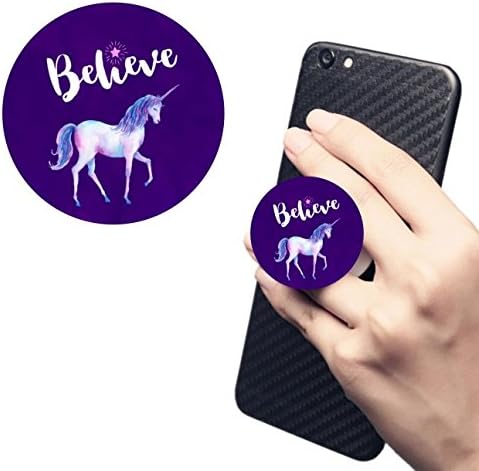 Pop Multi-Function Car Mount Free Clip Cell Phone Holder Expanding Stand Grip Sockets For Smartphones iphone 6 Samsung LG Sony iPad And Tablets White Extensible Finger Holder-Believe with Unicorn
