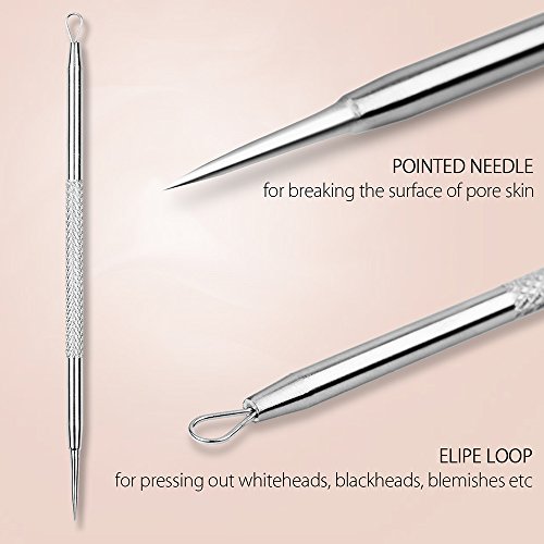 Auxent Mitesserentferner Nagelhautschieber Komedonenquetscher Set aus Edelstahl in 5 Stücke, Rostfrei, Silber - 3