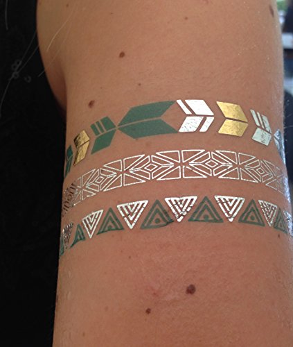 4 + 1 Bögen Metallic Tattoo Set Elli Türkis Flash Tattoo Aufkleber Hübsche Schmuck Tattoos - 6