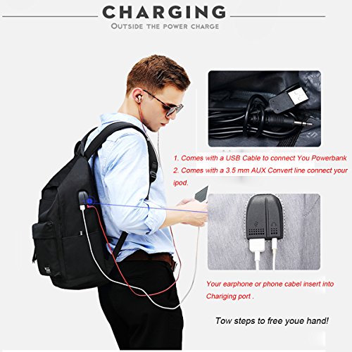 Hozee Wasserdicht Laptop Rucksack Schulrucksack Backpack USB Ladeport 12-15 6 Zoll jugendliche Rucksack Schule f  r Herren M  nner Reise Wandern