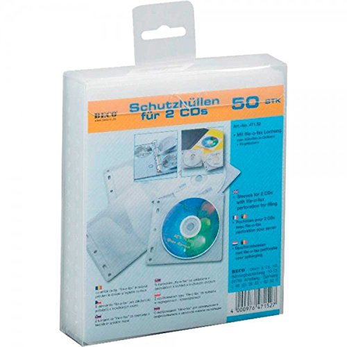 Beco 50 Schutzhüllen für je 2 CDs mit Lochung zum Abheften, weiss