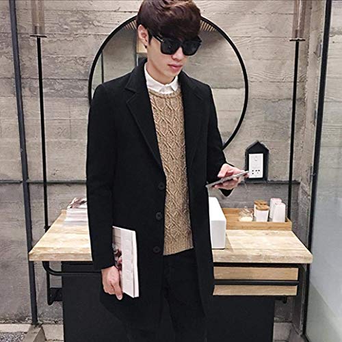 Männer Nner Lange Wolljacke Formalen Langarm Taste Einfarbig Trenchcoat Jeansmantel Kleidung Mantel (Color : Schwarz, Size : 2XL)