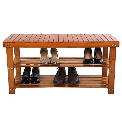Songmics Schuhbank Sitzbank Schuhregal Badregal aus Bambus lange Version 90 x 45 x 32 cm Rotbraun LBS90Z - 2