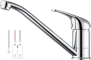 Niederdruck Armatur Küche, WOOHSE Küchenarmatur Niederdruck aus Messing, 360° Drehbar Wasserhahn Küche Mischbatterie Spültischarmatur Einhebelmischer Niederdruckarmatur für Boiler (mit 3 Anschlüssen)