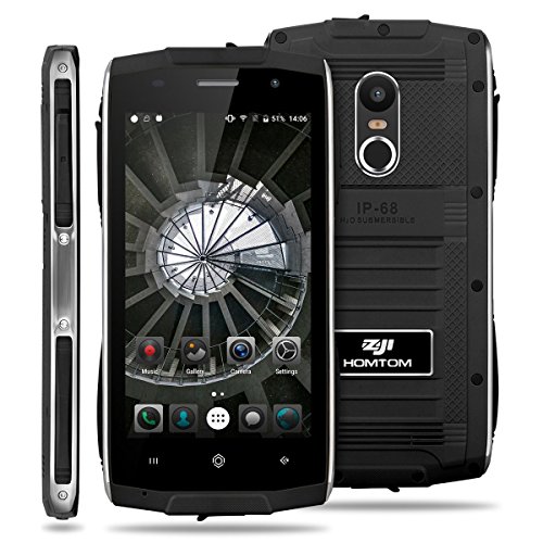 HOMTOM ZOJI Z6 -Smartphone 4.7 pulgadas IP68 impermeable robusto 3G Moviles Android 6.0 marco metálico ultra delgado MTK6580 Quad Core 1.3GHz 1 GB de RAM de 8 GB de ROM Huella dactilar Teléfono -Negro