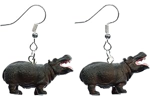 Miniblings Nilpferd Ohrringe Ohrring Hänger Hippo Safari 30mm Gummi Flusspferd - Handmade Modeschmuck I Ohrhänger Ohrschmuck versilbert