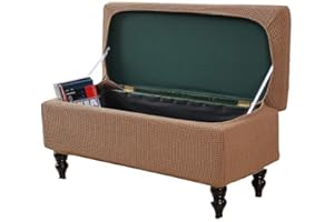 CAMZ Stretch Storage Ottoman Bench Slipcover, Rectangle Ottoman with Storage Lid Cover Folding Storage Bench Ottoman Cover Footrest Stool Furniture Protector (Black,L) (Camel,Medium)