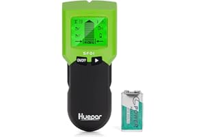 Détecteur de montants 5 en 1, Huepar détecteur scanner mural multifonction, capteur de goujons électronique, écran LCD HD et alarme audio, pour détection de solives de câble en bois, fils AC et câbles