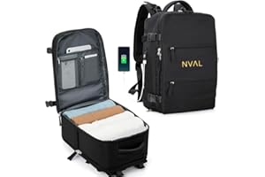 NUAL NVAL - Mochila Portatil de Viaje Unisex - Puerto de Carga USB - 45x32x23 CM - Doble Bolsillo Frontal - Bolsillo para PC Portatil y Tablet - Multiples Compartimentos (MOCHILA NEGRA)