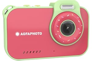 AgfaPhoto Realikids Cam Waterproof 2 - wodoodporny aparat dziecięcy 12 MP, wideo HD, tryb selfie, filtry i ramki, wbudowane gry, bateria litowa - czerwony