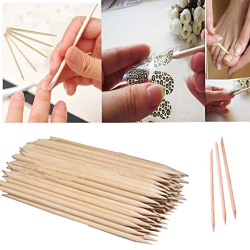 Oyedens Nail Art Orange Wood Stick Cuticle Pusher Remover Pedicure Manicure Care Tool 11cm (100PCS)