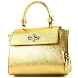 das Hauptfach ist mit einem seitlichen Steckfach sowie einem seitlichen Fach mit Reißverschluss ausgestattet | verschließbar mit Drehverschluss | ein Sicherheitsfach mit Reißverschluss befindet sich auf der Rückseite | alle Fächer sind Smartphone geeignet | Innenmaterial PU | Metallteile goldfarben