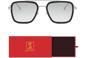 SHEEN KELLY Gafas de sol retro Tony Stark Gafas de sol Square Gafas Marco de metal para hombres Mujeres Downey Gafas de sol