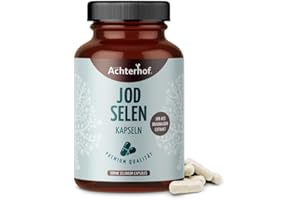 ‎VOM-ACHTERHOF Jod Selen Kapseln (180 Stück) | 100 μg Jod und 40 μg Selen pro Tagesdosis | mit Thymianextrakt und der Aminosäure L-Tyrosin | für 180 Tage | Achterhof