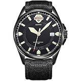 Burei Herren-Armbanduhr, klassisch, analoges Zifferblatt, Quarz-Uhrwerk, leuchtendes Zifferblatt mit Leinen-Lederband