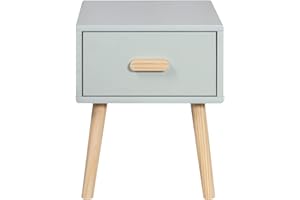 Rebecca Mobili Table de Chevet pour Chambre d'enfant, Table de Chevet Carrée, Vert Eau Marron, Pin MDF, avec 1 Tiroir, pour Chambre Montessori - Dimensions HxLxP: 44 x 35 x 35 cm - Art. RE6979
