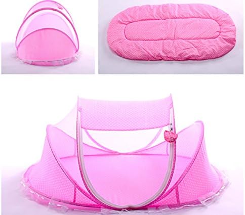 Jingxu Baby Bed Travel Cots Folding Baby Crib with Mosquito Net Suitable for 0-18 Month Baby in Home or Outside (Pink)
