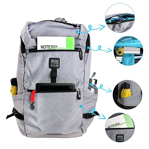 BanGe Leichter Laptop Rucksack 15 6 Zoll Business Outdoor Daypack Reise Rucksack Schulbeutel f  r Herren und Damen  Grau 