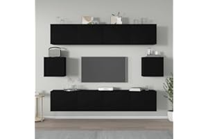 DJEKA 6pz Parete Attrezzata Soggiorno Mobili TV Soggiorno Moderni Sospesi Set di Mobili Porta TV in Legno Multistrato Nero