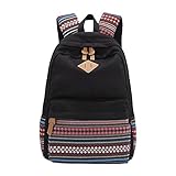 Evay zaino tela Vintage striscia colorata sacchetto di scuola per i giovani adolescenti ragazze e ragazzi leggero Carino impermeabile Daypack casual Contiene 14 Inch Laptop scuola a tracolla zaino nero